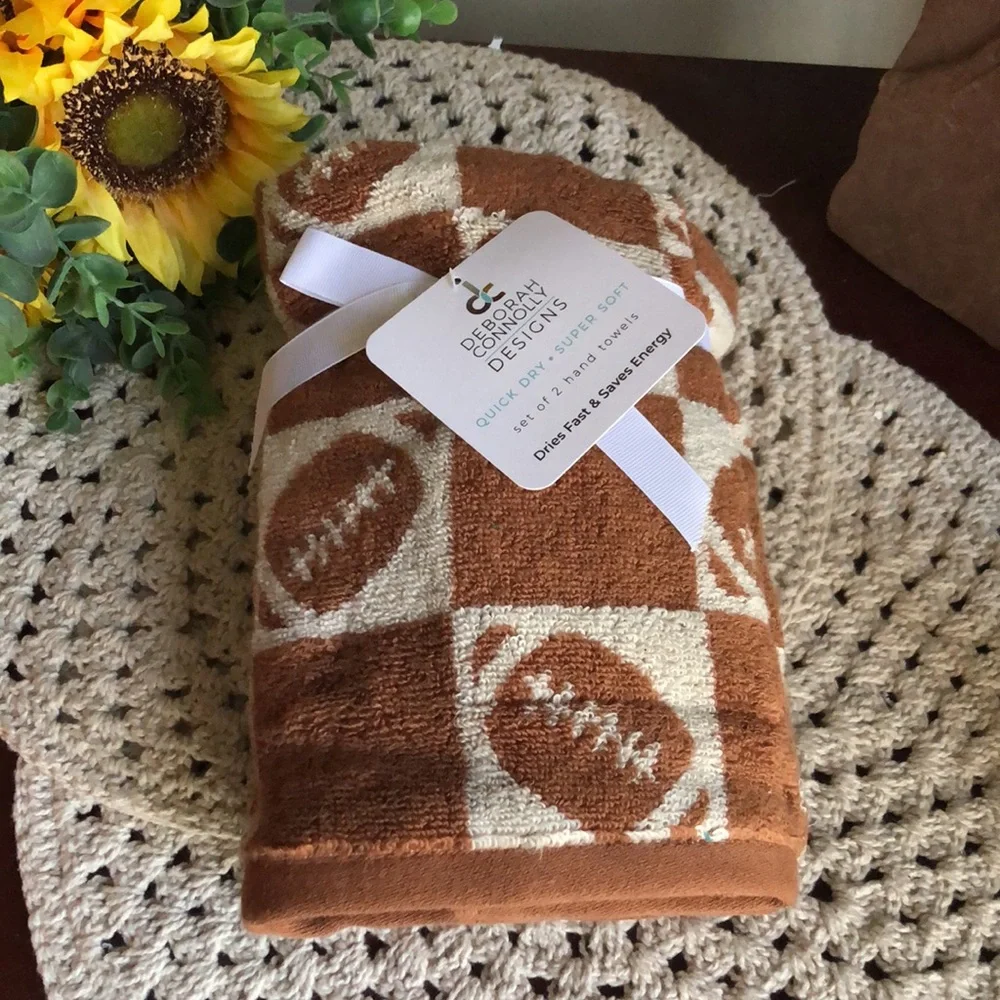 Deborah Connolly Brown Football Pattern Hand Towels